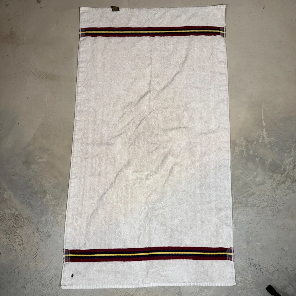Ralph Lauren Home Cable Knit Bath Towel Cream Striped Cotton Vintage Made in USA
